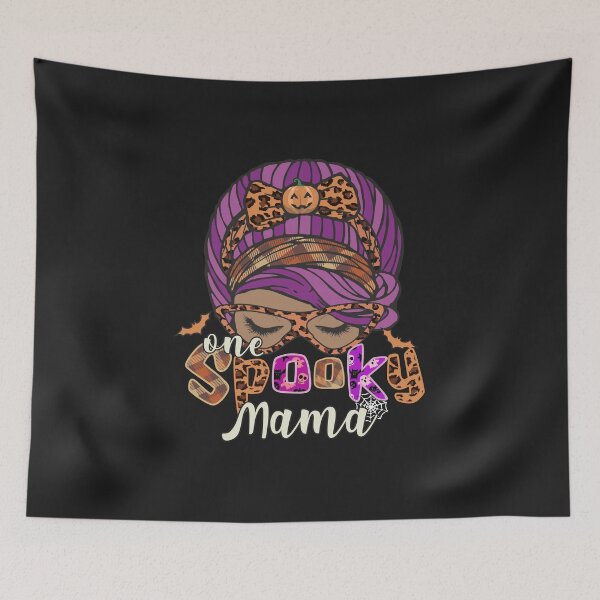 Item preview, One Spooky Mama Messy Bun Leopard Pumpkin Bandana Halloween Mom Costume  designed and sold by alenaz.