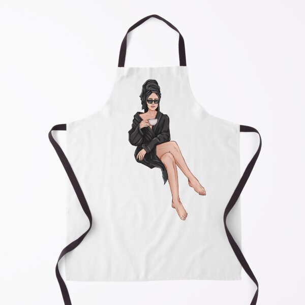 Item preview, Relaxing woman with a cup of tea and sitting in black spa robe designed and sold by ArctiumStudio.