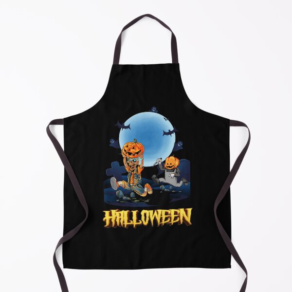 Item preview, Cute halloween zombie running with a pumpkin Halloween head zombie over the grave with a kitchen kni designed and sold by EthaConnelly.