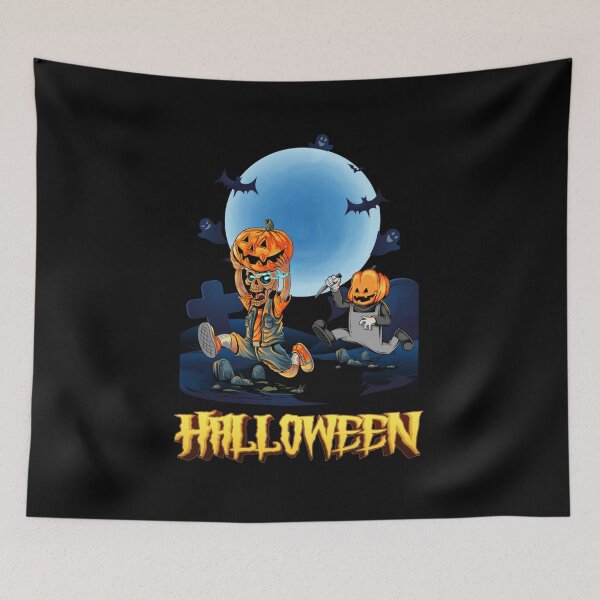 Item preview, Cute halloween zombie running with a pumpkin Halloween head zombie over the grave with a kitchen kni designed and sold by EthaConnelly.