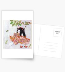 Beautiful Japanese doll on a swing Postcards