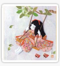 Beautiful Japanese doll on a swing Sticker