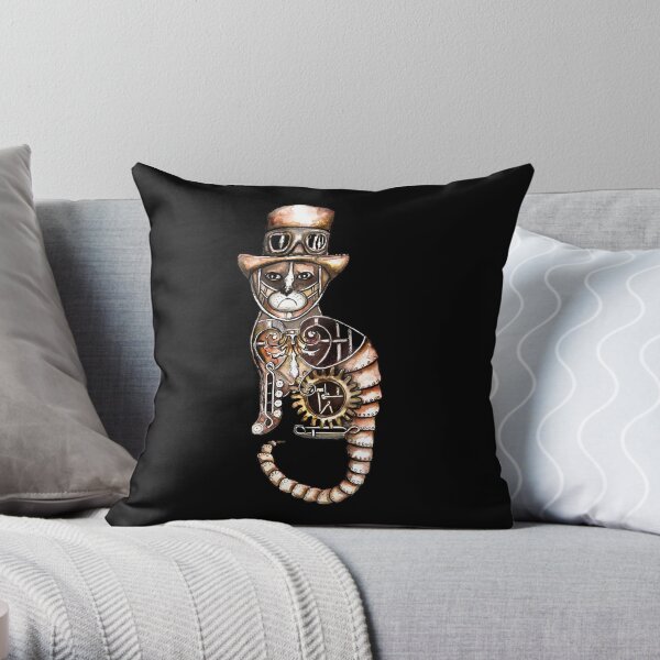 Steampunk kitty Throw Pillow