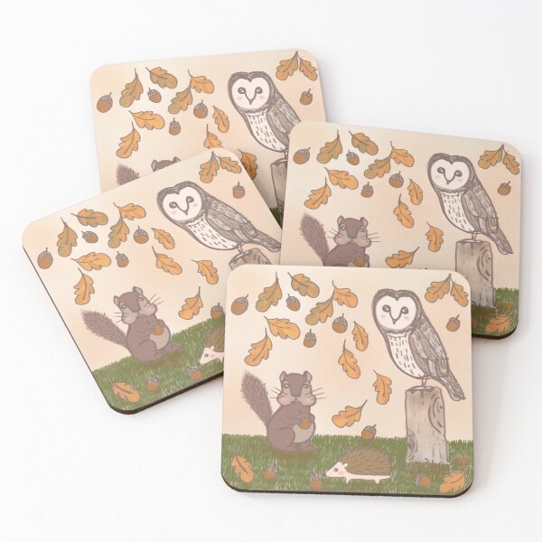 Item preview, Autumn backyard - Owl and squirrel and Hedgehog  designed and sold by ApiladaV.