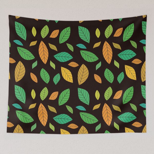 Item preview, Simple minimal modern leaves pattern in green , orange and teal  designed and sold by Yasminepatterns .