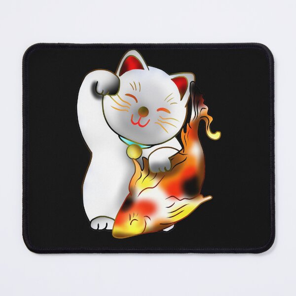 Item preview, Right paw white good luck maneki neko with fish designed and sold by CuisineCat.