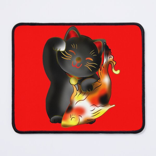 Item preview, Right paw black maneki neko lucky cat with fish designed and sold by CuisineCat.