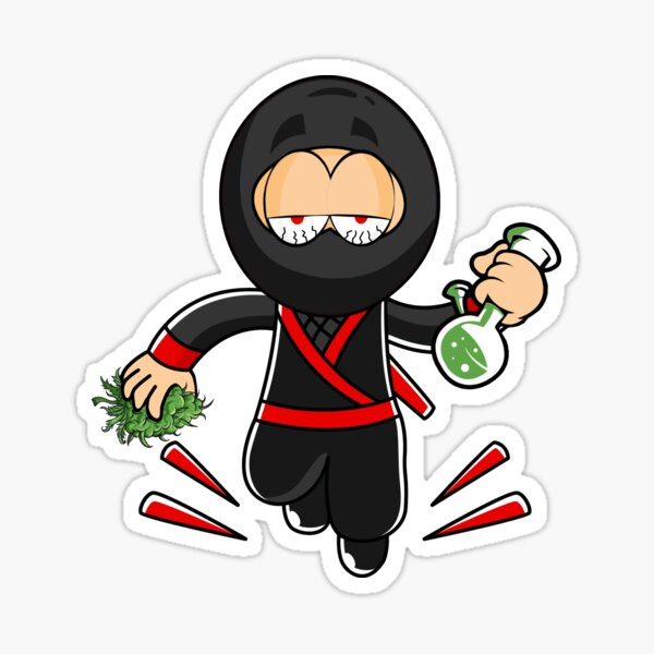 "Ninja Stoner Smoking From Bong Bud Weed Stone Comic" Sticker for Sale