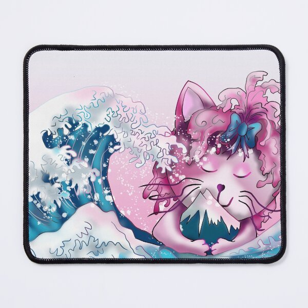 Item preview, The Great Pink Cat in the Wave off Kanagawa designed and sold by CuisineCat.