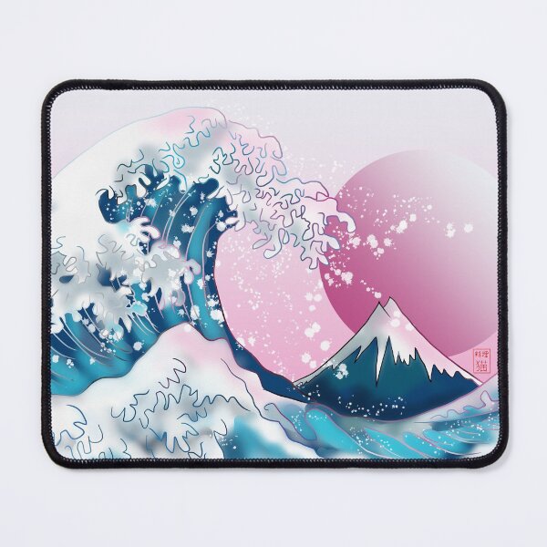Item preview, The Great Wave off Kanagawa with a pink sunrise designed and sold by CuisineCat.