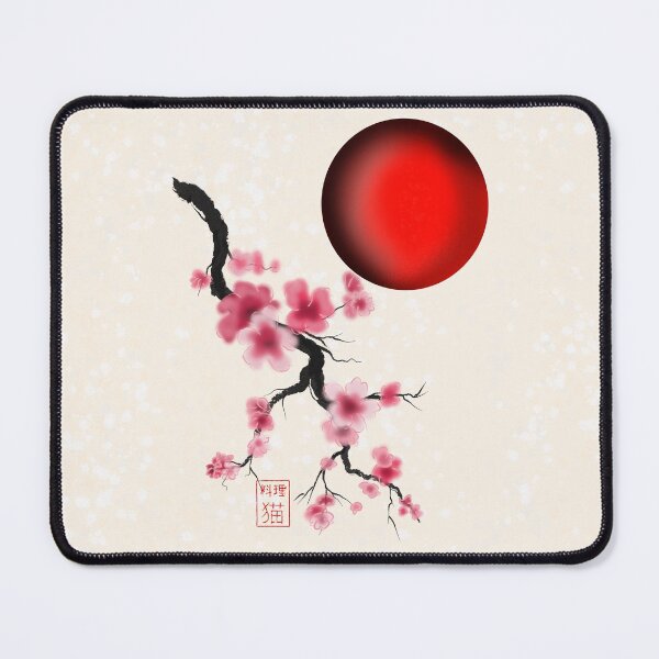 Item preview, watercolor sumi-e sakura cherry blossoms with a red rising sun designed and sold by CuisineCat.