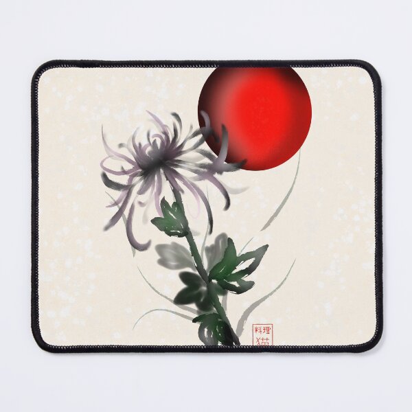 Item preview, Sumi-e watercolor chrysanthemum with a red rising sun designed and sold by CuisineCat.