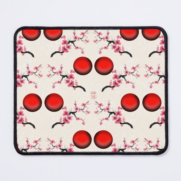Item preview, Watercolor sumie sakura cherry blossoms with a red rising sun pattern designed and sold by CuisineCat.