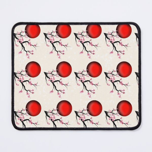 Item preview, Watercolor sumi-e sakura cherry blossoms with a red rising sun pattern designed and sold by CuisineCat.