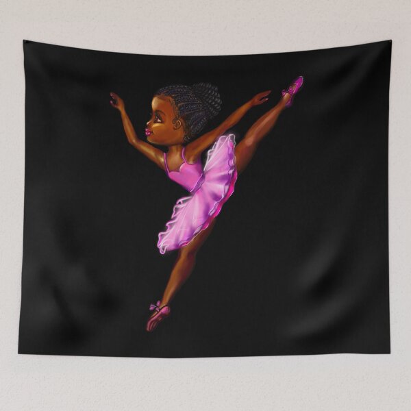 Item preview, Black ballerina girl with corn rows ! beautiful  black girl with Afro hair and dark brown skin wearing a pink tutu.Hair love ! designed and sold by Artonmytee.