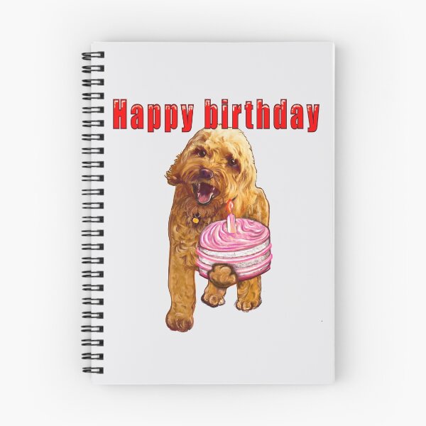 Aperçu de l'œuvre Joyeux anniversaire - Cavapoo chiot chien Avec gâteau d'anniversaire et cavalie King Charles spaniel cavapoo créée et vendue par Artonmytee.