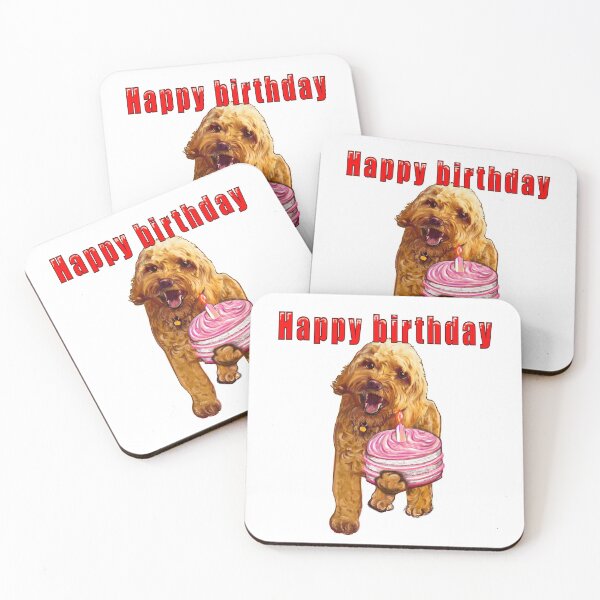 Item preview, Happy birthday greetings - Cavapoo puppy dog With birthday cake and cavalie King Charles spaniel cavapoo designed and sold by Artonmytee.