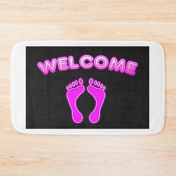 Item preview, neon sign - welcome, on the background of a black brick wall designed and sold by vilma3000.