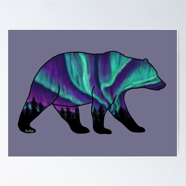 Item preview, Brown Bear Silhouette - Northern Lights - Storm Gray designed and sold by EcoElsa.