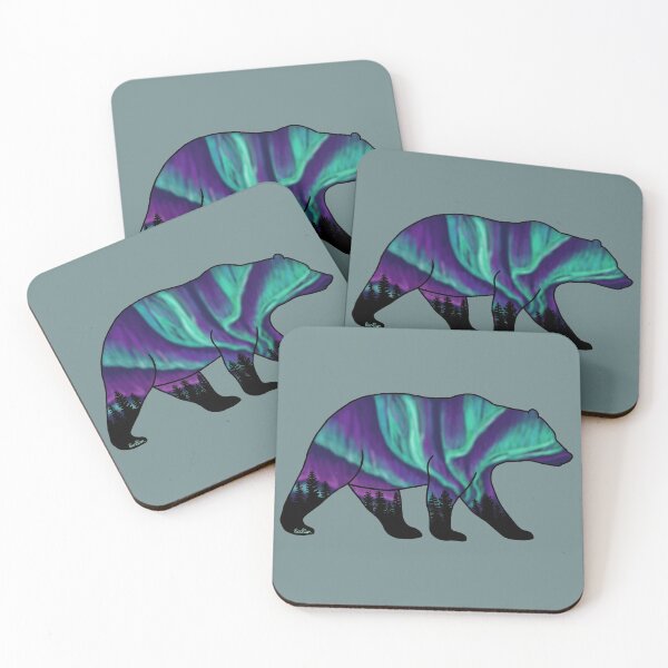 Item preview, Brown Bear Silhouette - Northern Lights - Aegean Teal designed and sold by EcoElsa.