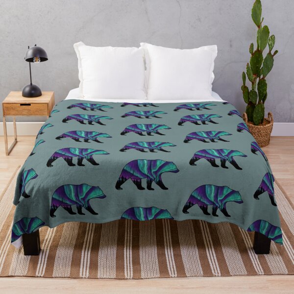 Item preview, Brown Bear Silhouette - Northern Lights - Aegean Teal designed and sold by EcoElsa.