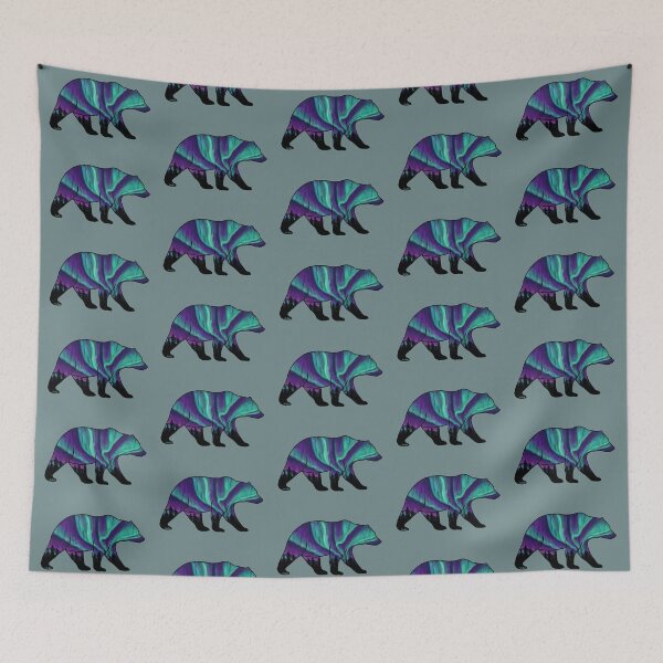 Item preview, Brown Bear Silhouette - Northern Lights - Aegean Teal designed and sold by EcoElsa.