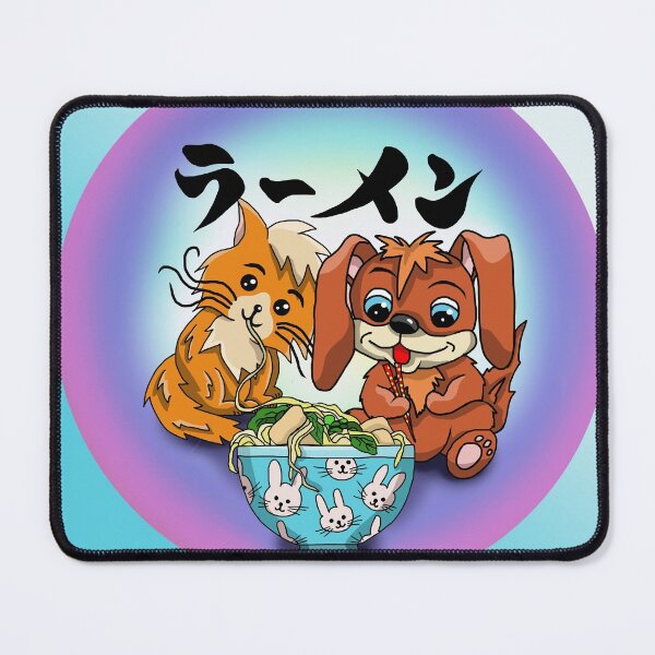 Item preview, Ramen cat and dog on a blue green background designed and sold by CuisineCat.