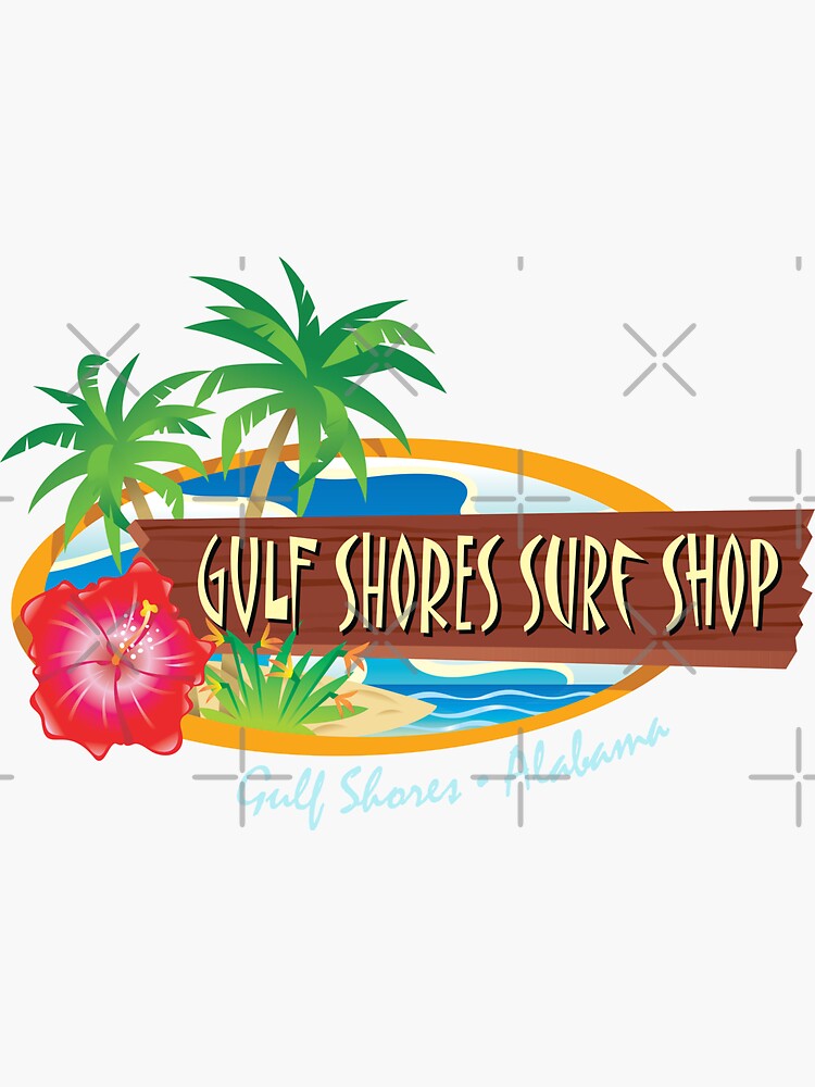 "Gulf Shores Alabama Vintage Surf Shop Sign" Sticker for Sale by