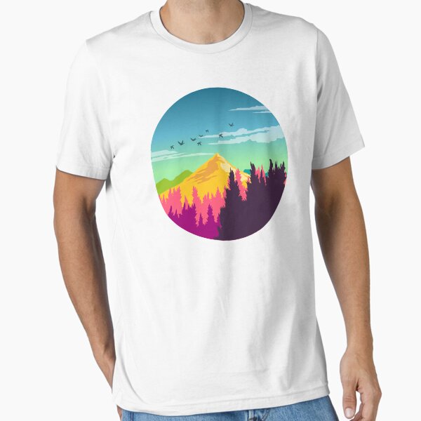Artikel-Vorschau von Farbenfrohe Naturlandschaft: Berg- und Waldszene mit glücklichen Vögeln, designt und verkauft von mellow-threads.