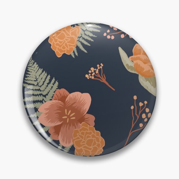 Item preview, Dark blue with orange flowers and pastel green ferns pattern designed and sold by simonaburlacu.