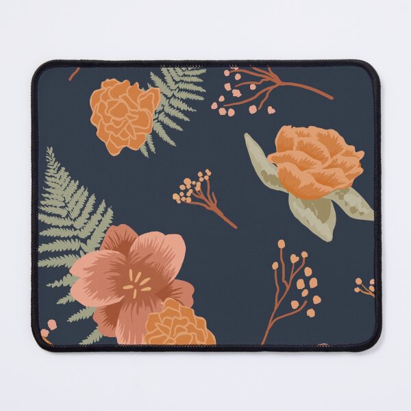 Item preview, Dark blue with orange flowers and pastel green ferns pattern designed and sold by simonaburlacu.