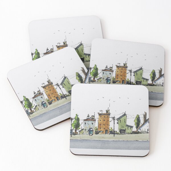 Item preview, Street scene line and wash watercolor by Nil Rocha designed and sold by NilRochaArt.
