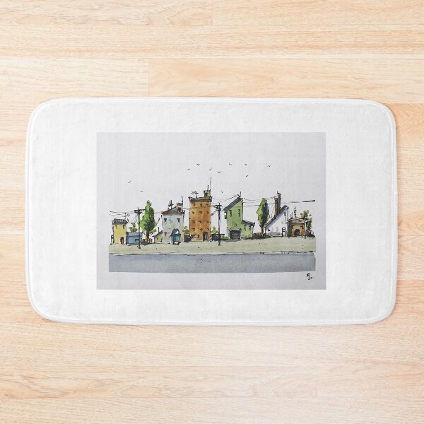 Item preview, Street scene line and wash watercolor by Nil Rocha designed and sold by NilRochaArt.