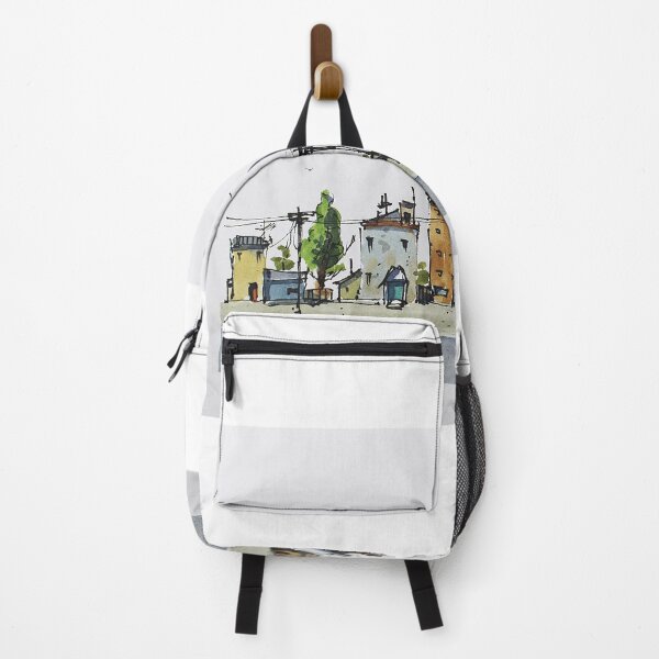 Item preview, Street scene line and wash watercolor by Nil Rocha designed and sold by NilRochaArt.