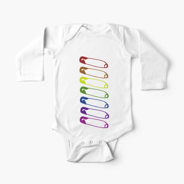 Safe with me rainbow safety pins Long Sleeve Baby One-Piece