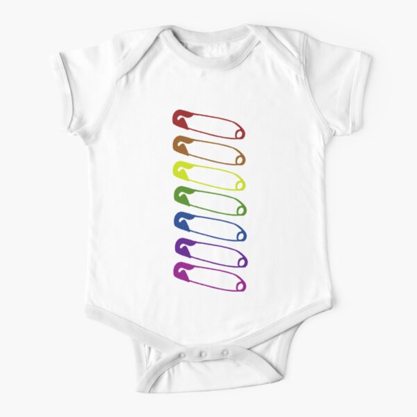 Safe with me rainbow safety pins Short Sleeve Baby One-Piece