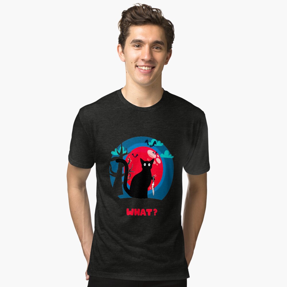 Funny Cat Murderous Black Cat With Knife Halloween Gift Tri-blend T-Shirt