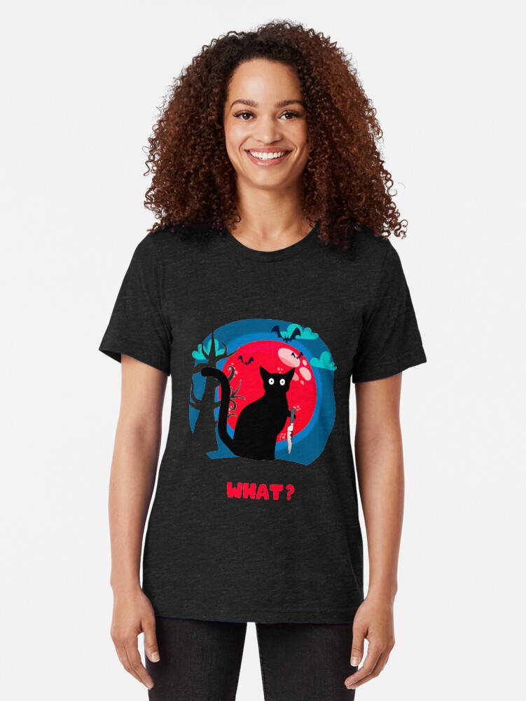 Alternate view of Funny Cat Murderous Black Cat With Knife Halloween Gift Tri-blend T-Shirt