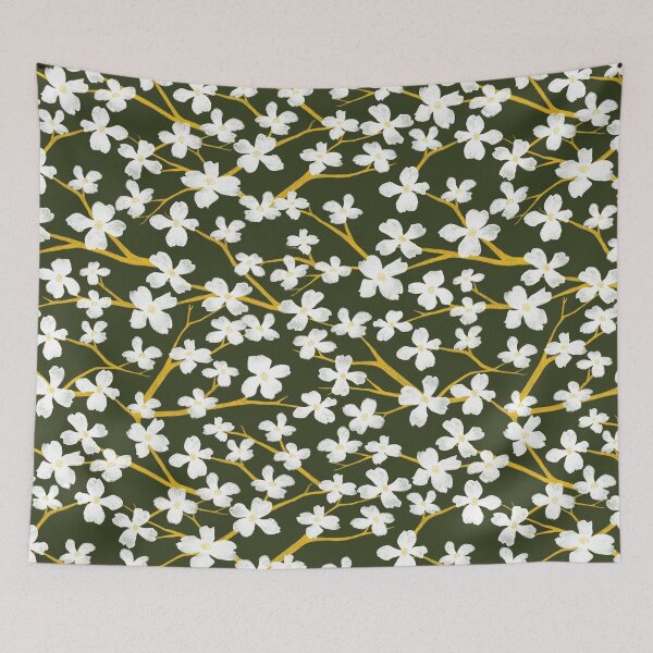 Item preview, Dogwood Blossoms on Hunter Green, Large designed and sold by bevestudio.