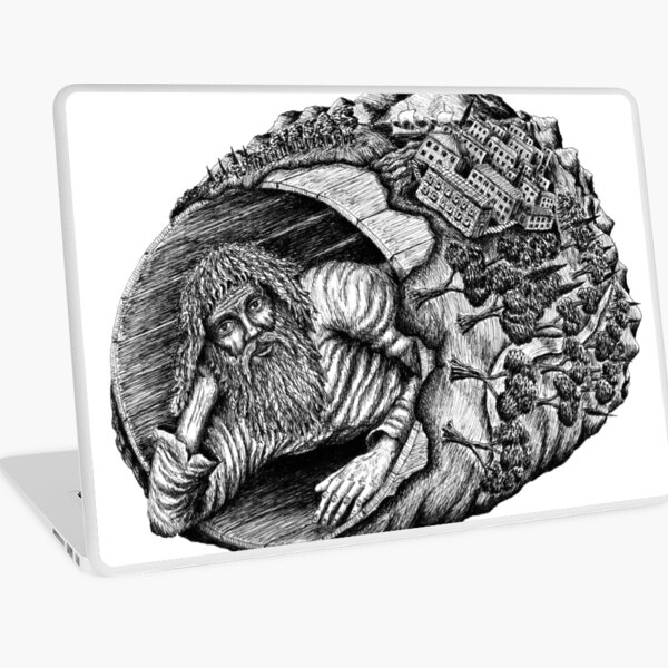 Diogenes surreal pen ink black and white drawing Laptop Skin