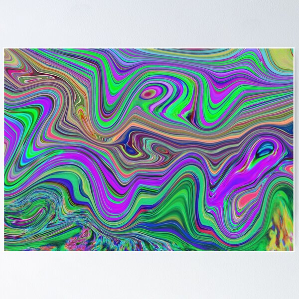 Trippy Lime Green and Purple Waves of Color Poster