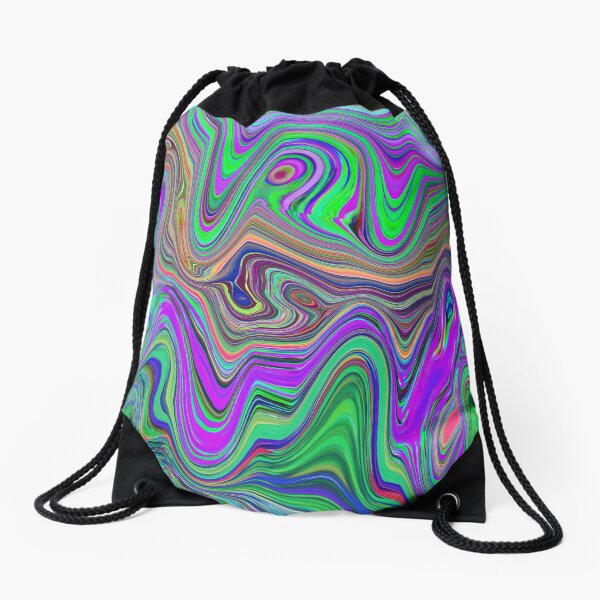 Trippy Lime Green and Purple Waves of Color Drawstring Bag