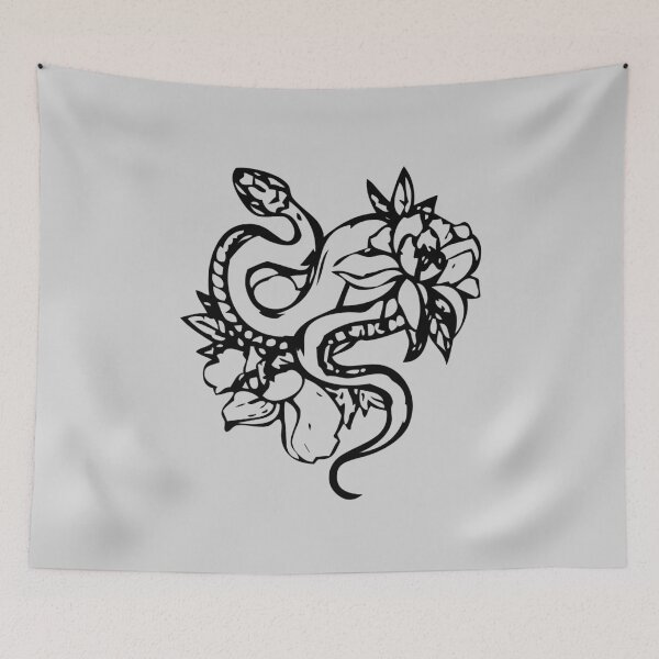 Item preview, hand drawn snake viper flower pencil graphic design black designed and sold by Avicularious.