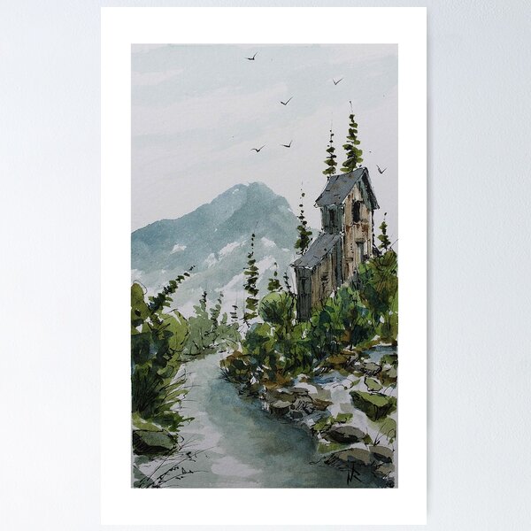 Item preview, Landscape watercolor line and wash by Nil Rocha designed and sold by NilRochaArt.