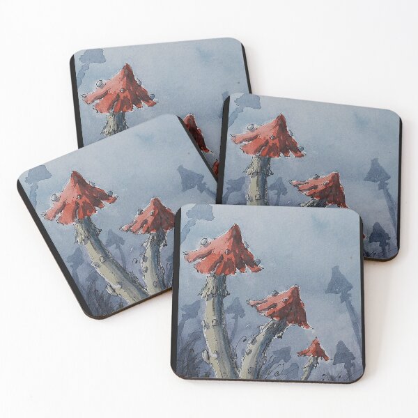 Item preview, Mushrooms Line and Wash watercolor by Nil Rocha designed and sold by NilRochaArt.