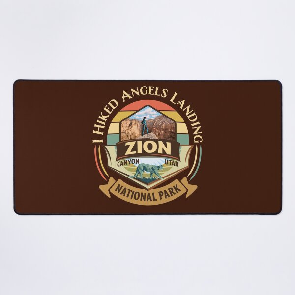 Item preview, Zion National Park Utah I Hiked Angels Landings Retro Vintage Style Badge Design with Hiker and Cougar designed and sold by SunNoonPark.