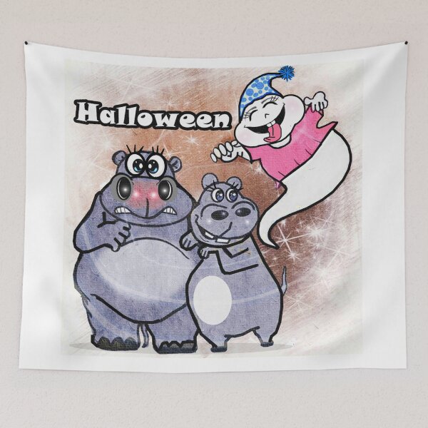 Item preview, Halloween - hippos and specter designed and sold by Shirley cute art .