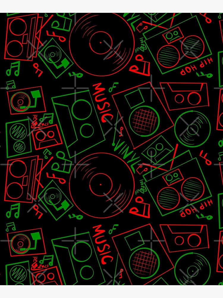 Artwork view, Red Green Music Hand Drawn Graffiti Hip Hop Christmas Pattern designed and sold by that5280lady