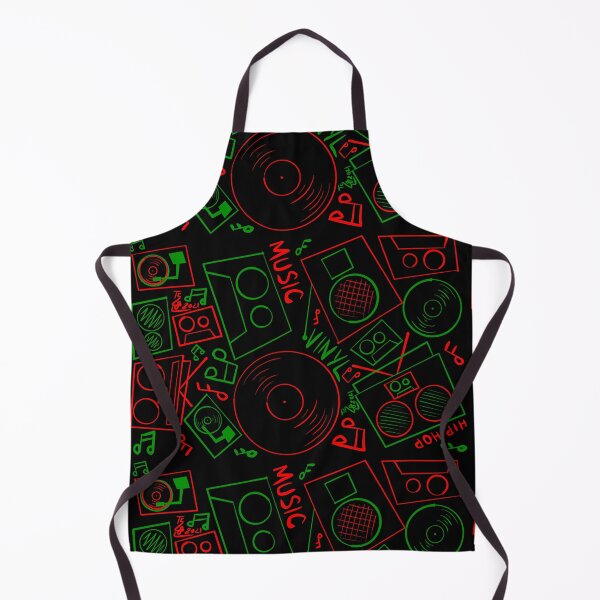 Red Green Music Hand Drawn Graffiti Hip Hop Christmas Pattern Apron
