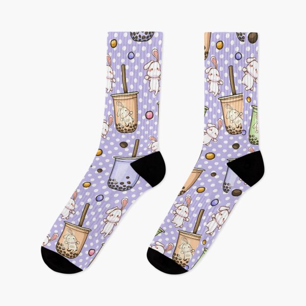Item preview, Milk Tea Rabbit Pattern on Lavender Polka Dot Background designed and sold by MagicStrawberry.